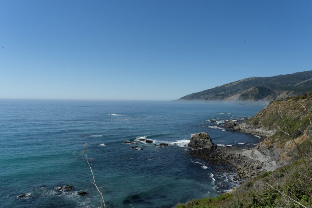 Scenic Big Sur cliffs near Highway 1, not the precise 45500 Highway 1 property or a construction site