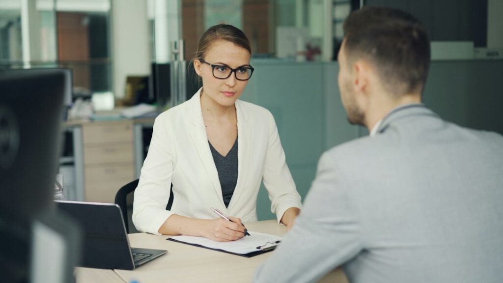 Job interview in an office; thematic photo, not participants in the California EDD programs