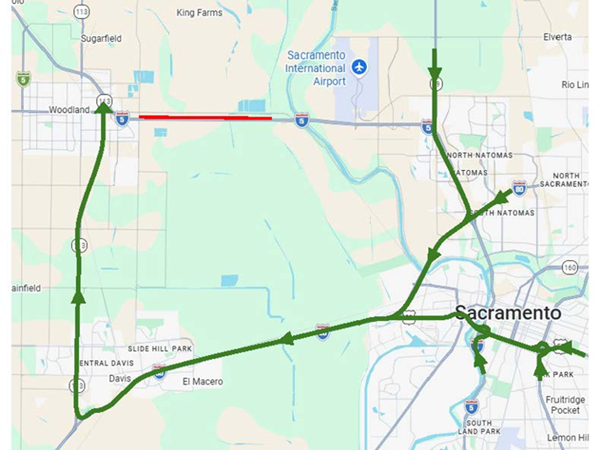 Caltrans crews working overnight on Interstate 5 at the Yolo Bypass