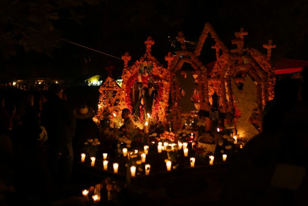Día de los Muertos gathering illustration, not a photo taken at the Seaside Oldemeyer Center