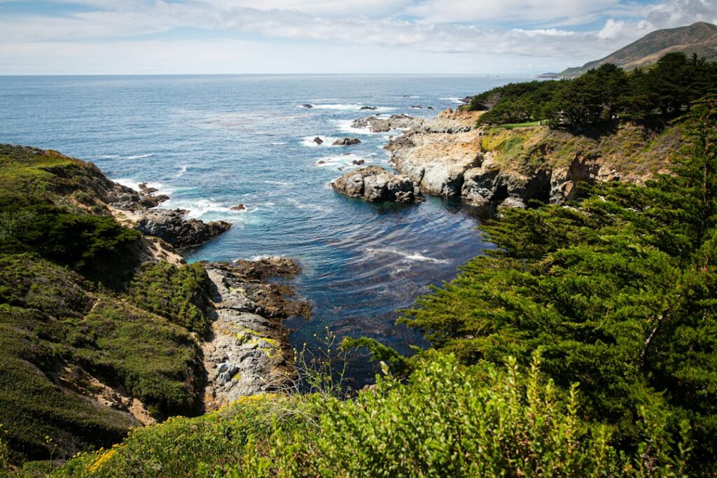Monterey area coastal cliffs, illustrative of the region but not necessarily Garrapata Beach or Gate 19