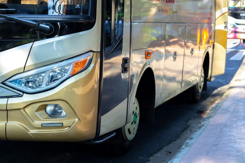 Illustrative public bus photograph, not the actual local news site or facility