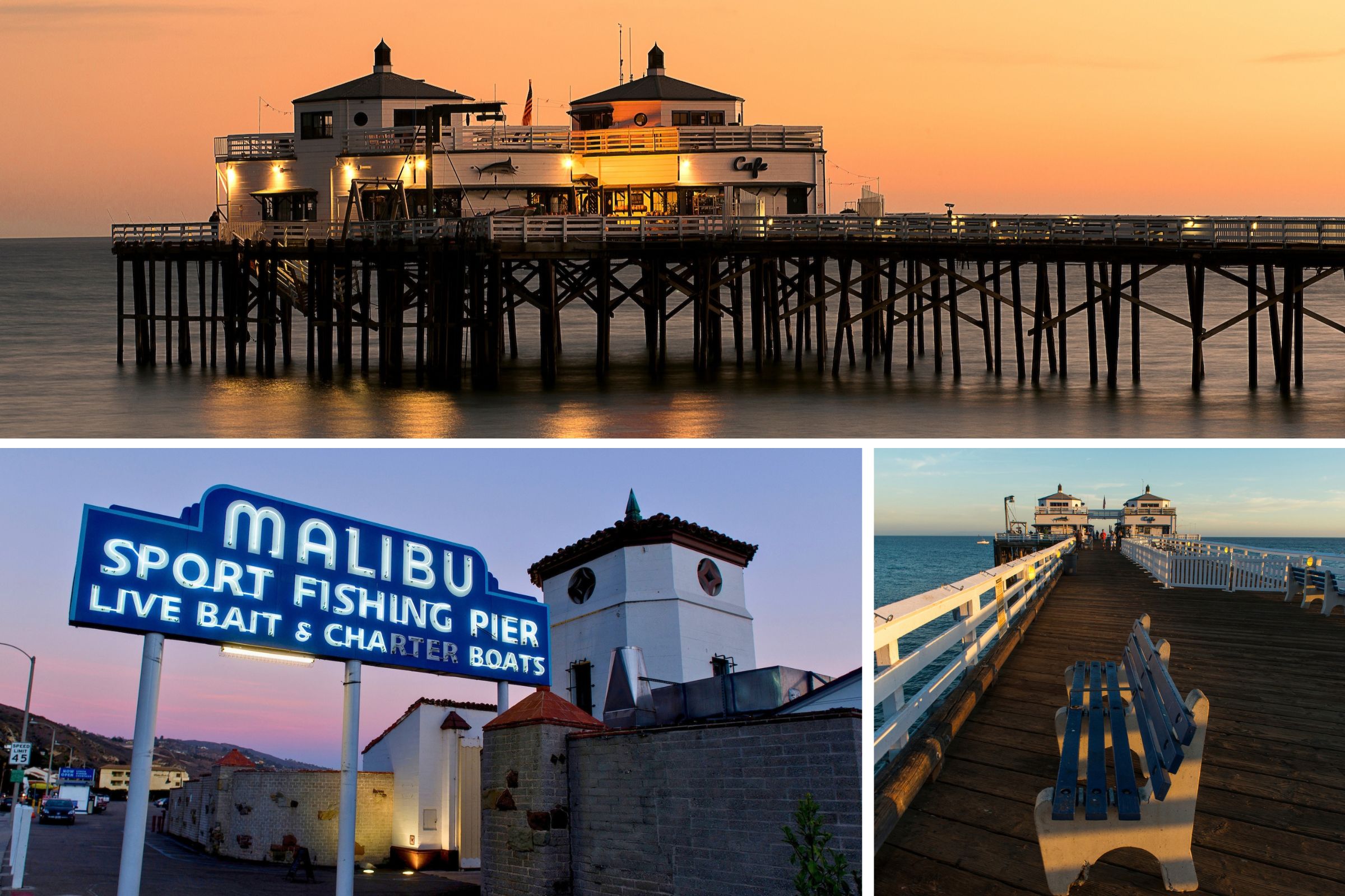 Malibu Pier viewed from the beach and Pacific Ocean in 2014