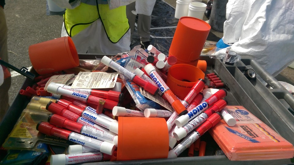 Expired orange and red pyrotechnic marine flares collected for safe disposal. California State Parks file photograph accompanying its October 15, 2026 announcement.
