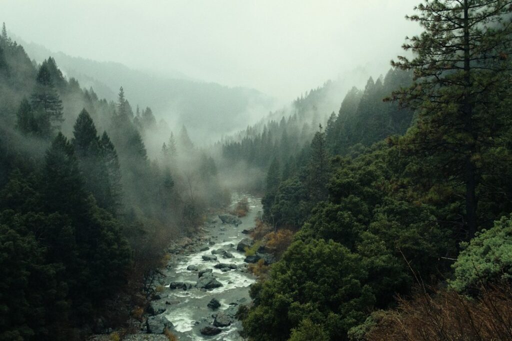 Illustrative mountain river scene, not the Upper Conner Creek construction site