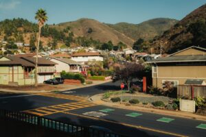 Illustrative California small town landscape, not an actual flood event in Esparto