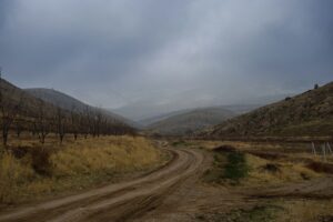 Illustrative rural road; not a photo of an October 22 Mendota-area road closure.