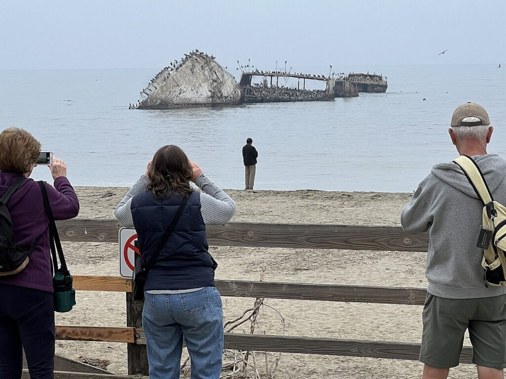 Storm-damaged S.S. Palo Alto ship offshore at Seacliff State Beach, Aptos, photographed September 20, 2023 by Jim Koski, CC BY-SA 4.0.