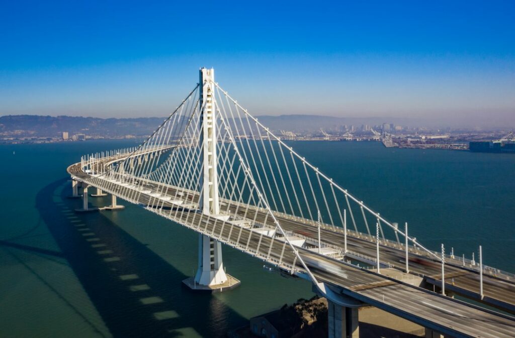 San Francisco skyline and Bay Bridge by Tyler Casey / Unsplash; not a photograph of the October 23 westbound I-80 closure.