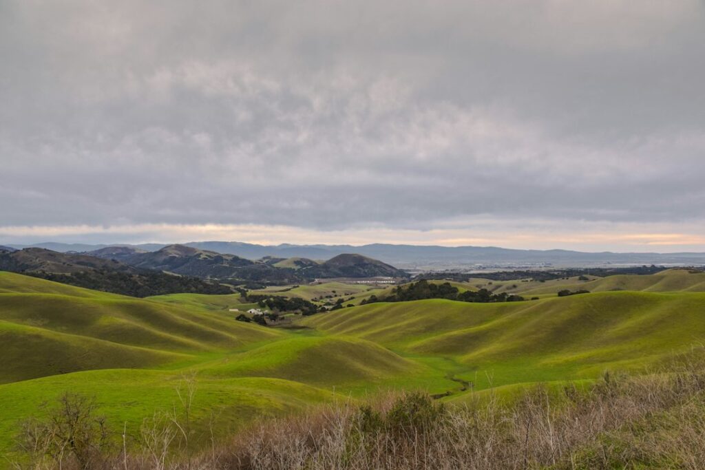 View from San Juan Grade toward Salinas and hills, illustrative county landscape rather than a photo of Vierra Canyon Knolls drains.