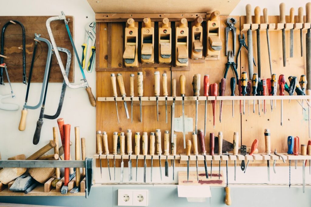 Illustrative hand tool rack, not actual Shandon Library inventory