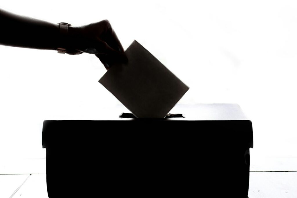 Illustrative voting photo; not the Sierraville ballot drop box
