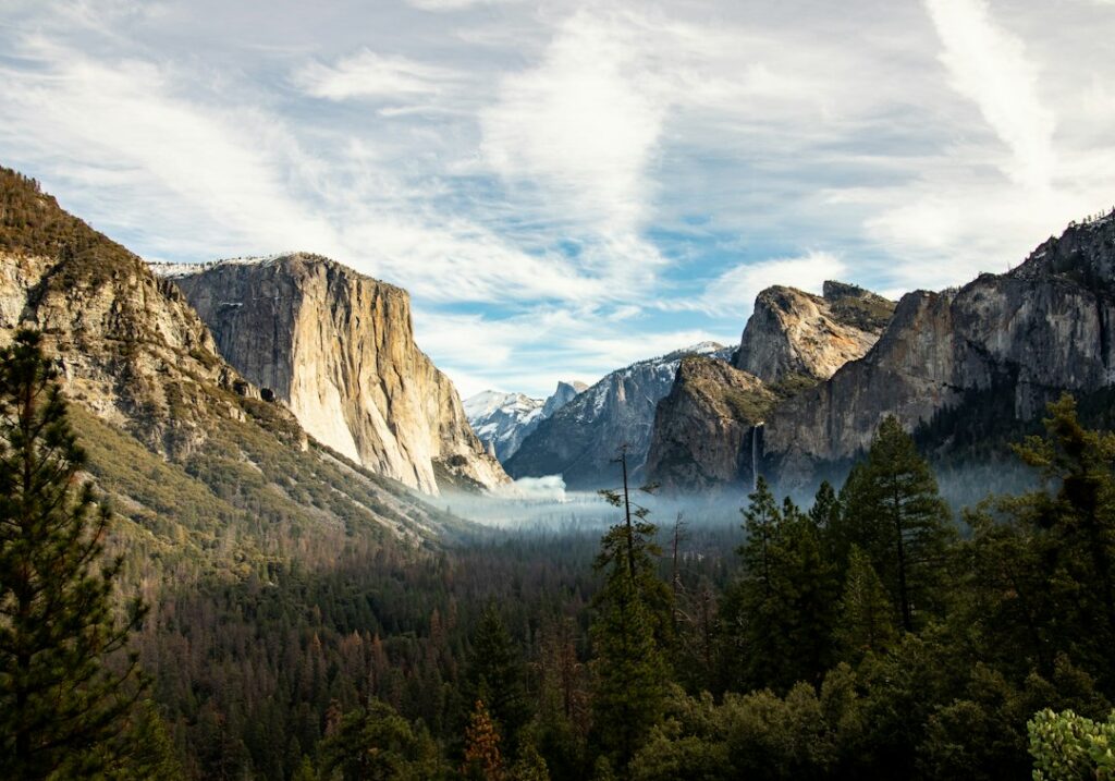 Yosemite National Park landscape, illustrative; not current road status